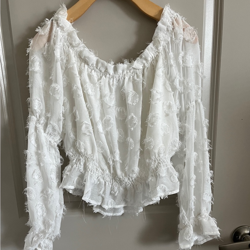 Crescent White Textured Blouse - Picture 5 of 7